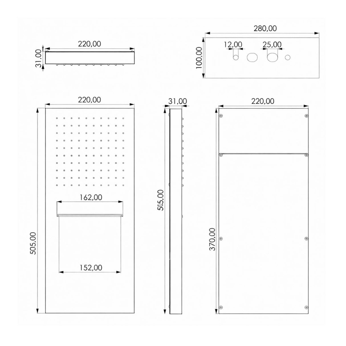Kit Regadera Ducha Rectangular Empotrada Monomando con Ducha de Mano Negro o Gris