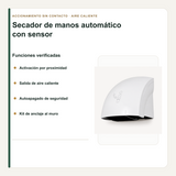 Funciones verificadas y kit de anclaje del secador de manos