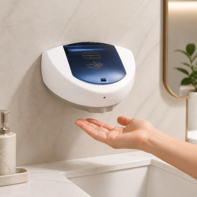 Dispensador automático de jabón instalado y activado sin contacto