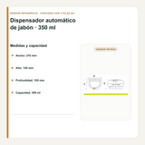 Medidas, capacidad y distancia de detección del dispensador
