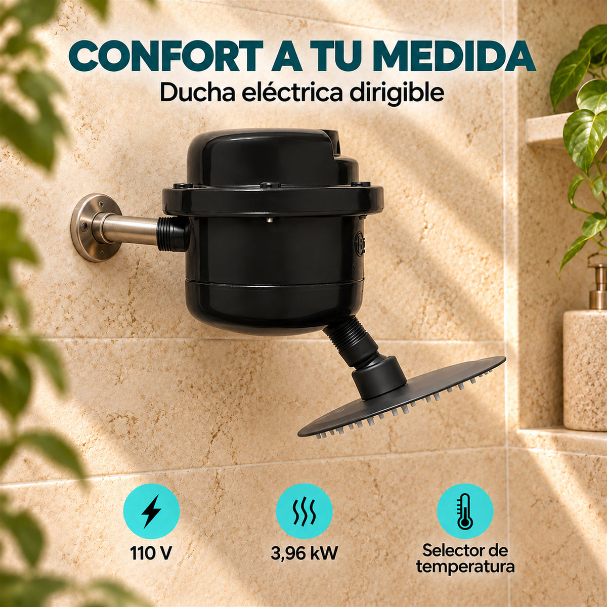 Ducha Eléctrica Fusion Dirigible Negra Slim 110V — características