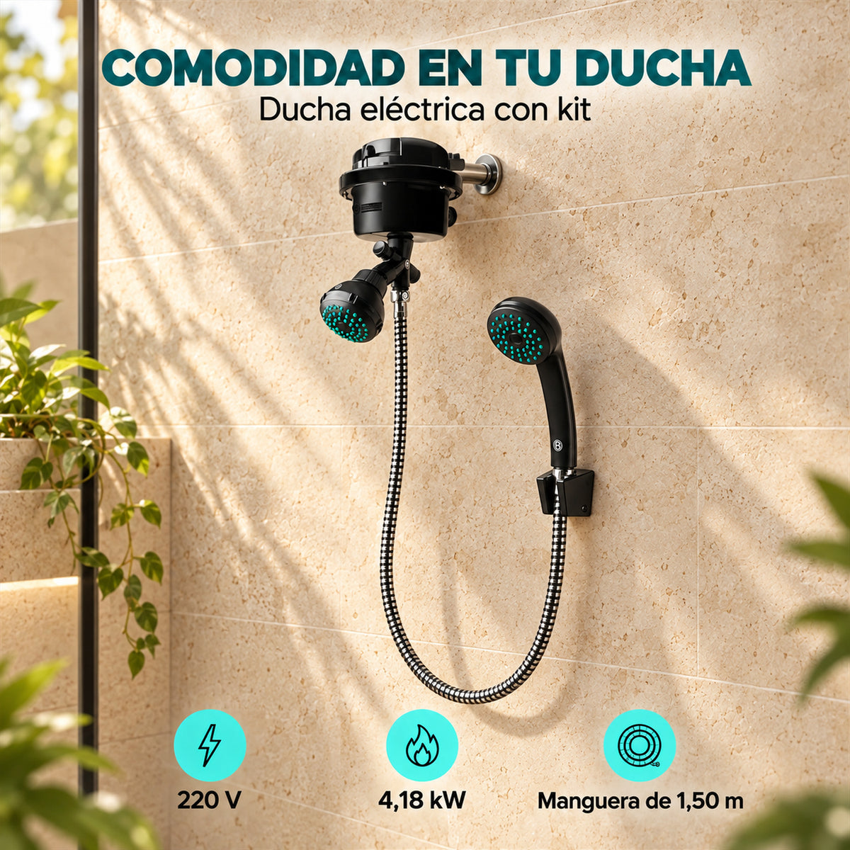 Ducha Eléctrica Fusion Dirigible Negra Kit 220V — características