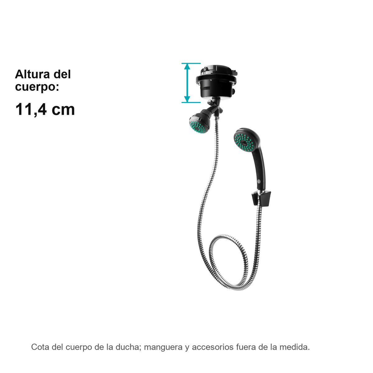 Ducha Eléctrica Fusion Dirigible Negra Kit 220V — medidas del cuerpo
