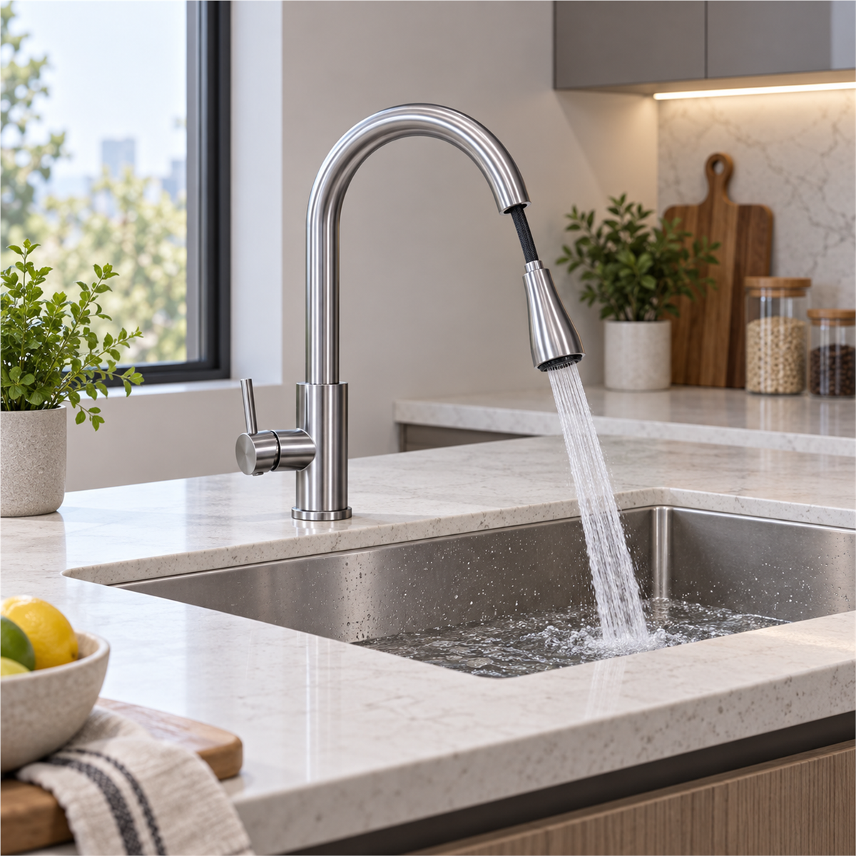 Grifería monocontrol táctil con cabezal extraíble en cocina