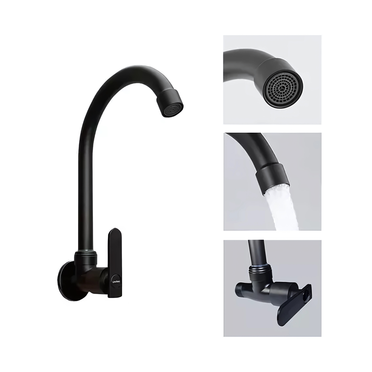 Grifería De Pared Para Lavaplatos Negra Mate 360° | Llave Agua Fría Metálica Para Cocina y Lavadero