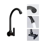 Grifería De Pared Para Lavaplatos Negra Mate 360° | Llave Agua Fría Metálica Para Cocina y Lavadero