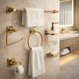 Juego de Accesorios de Baño Xcaret 6 Piezas Oro Cepillado | Set Completo para Baño Moderno y Elegante