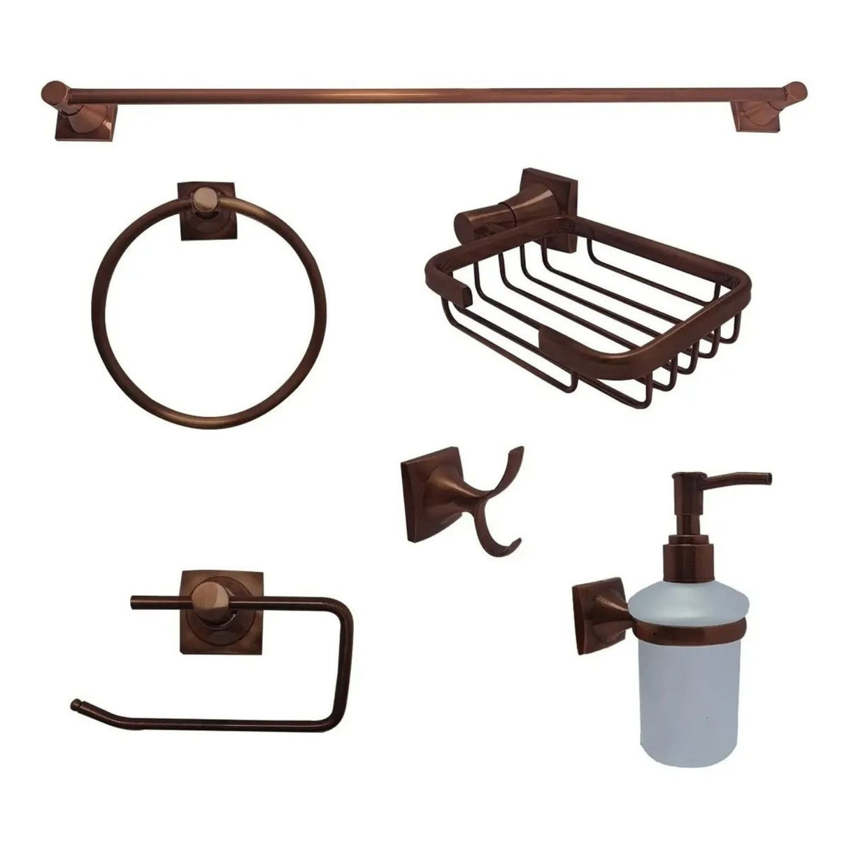 Juego de Accesorios de Baño Xcaret 6 Piezas Cobre | Set Completo para Baño Moderno y Decorativo
