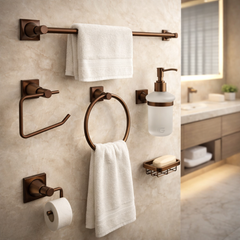 Juego de Accesorios de Baño Xcaret 6 Piezas Cobre | Set Completo para Baño Moderno y Decorativo