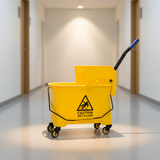 Balde Exprimidor Profesional 20 Litros con Ruedas y Escurridor Industrial Amarillo