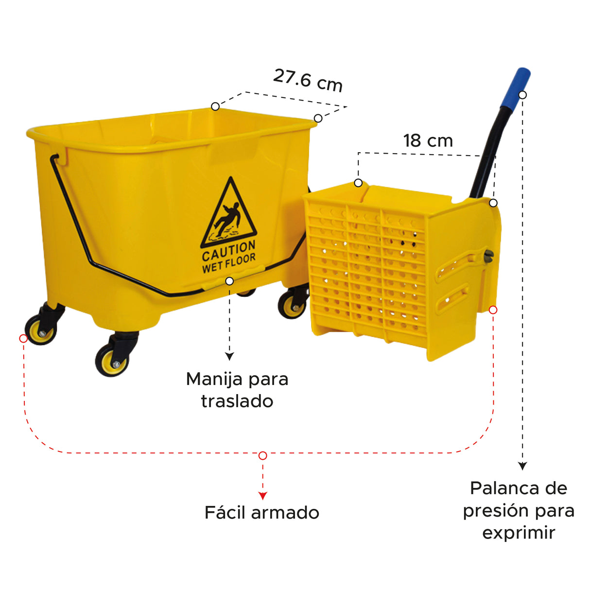 Balde Exprimidor Profesional 20 Litros con Ruedas y Escurridor Industrial Amarillo