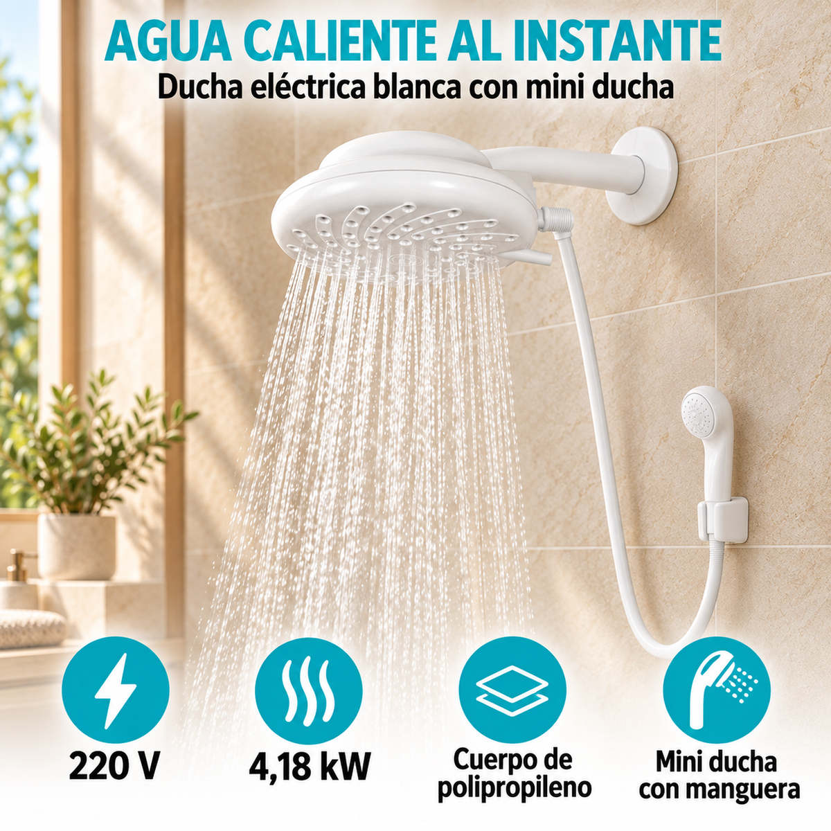 Características de la ducha eléctrica blanca 220 V con mini ducha