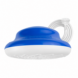 Ducha eléctrica blanca y azul con manguera ampliada