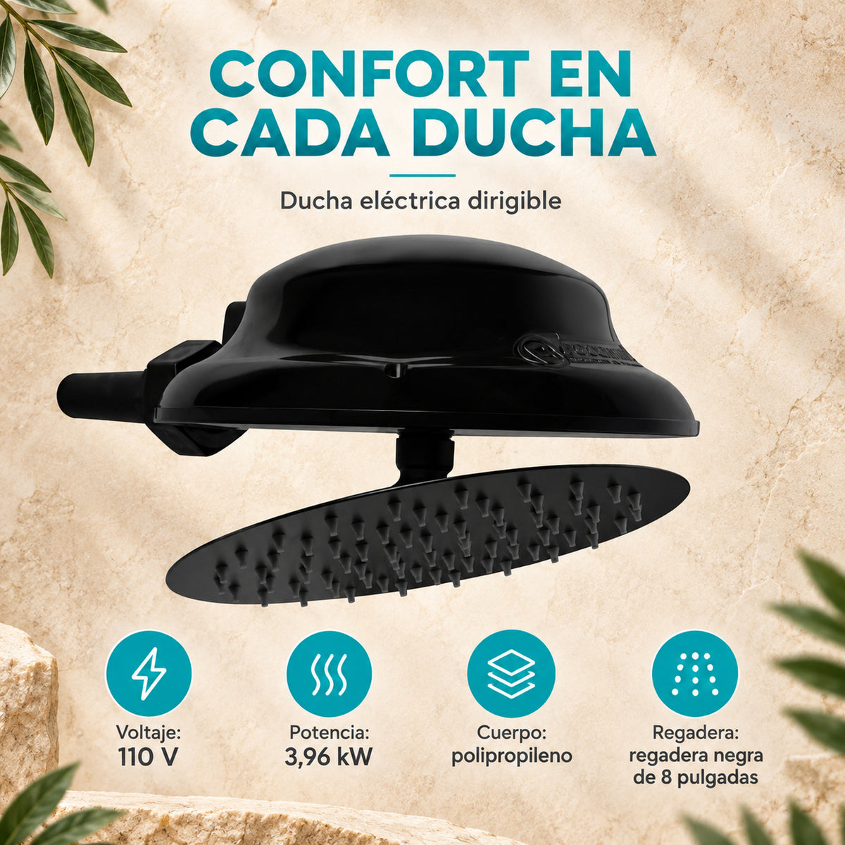 Características de ducha eléctrica negra