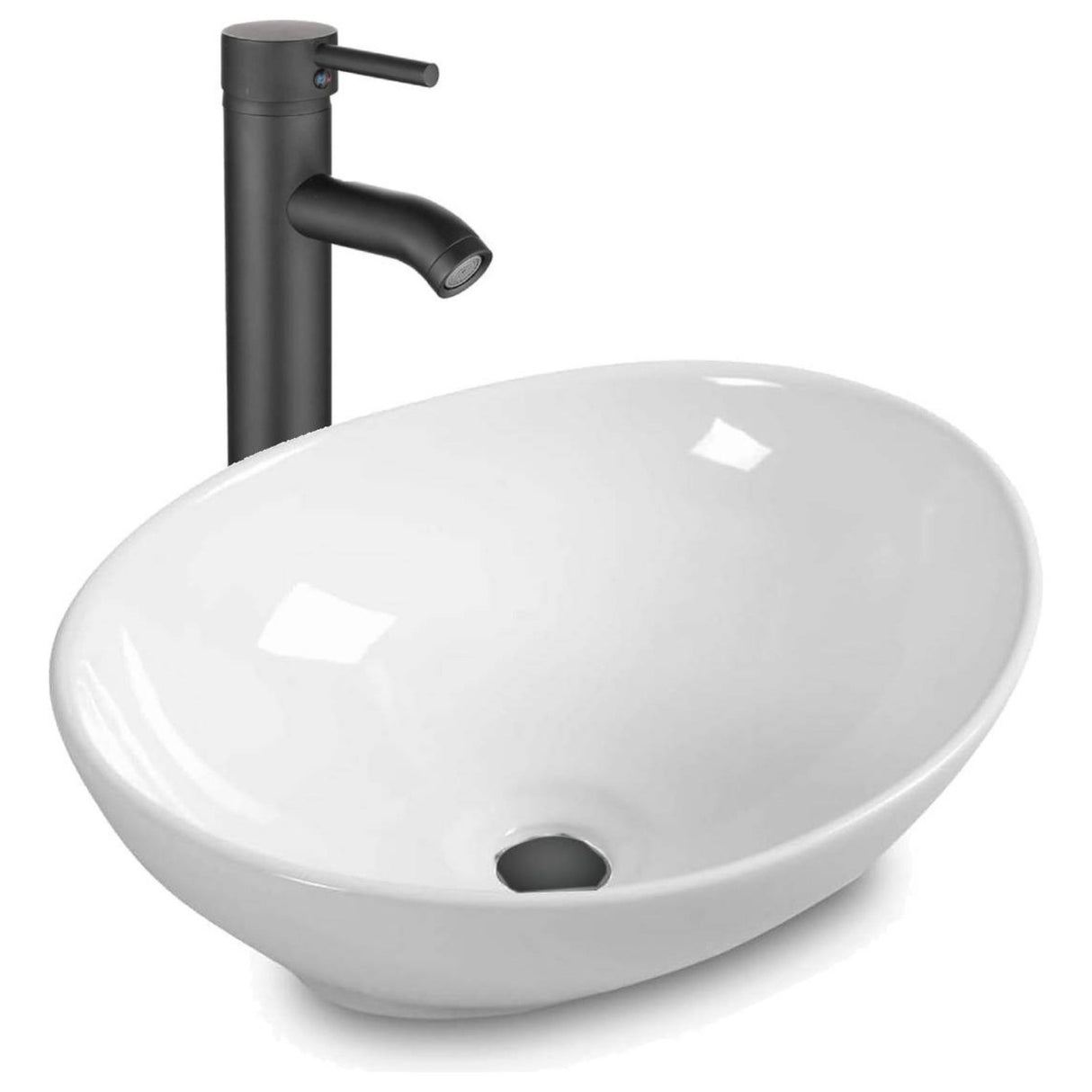 Kit Completo Lavamanos Blanco Canoa- Desagüe -griferia Negra