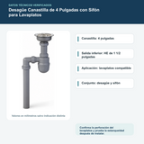 Diagrama o datos verificados del desagüe canastilla de 4 pulgadas con sifón para lavaplatos