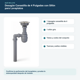 Contenido y características del desagüe canastilla de 4 pulgadas con sifón para lavaplatos