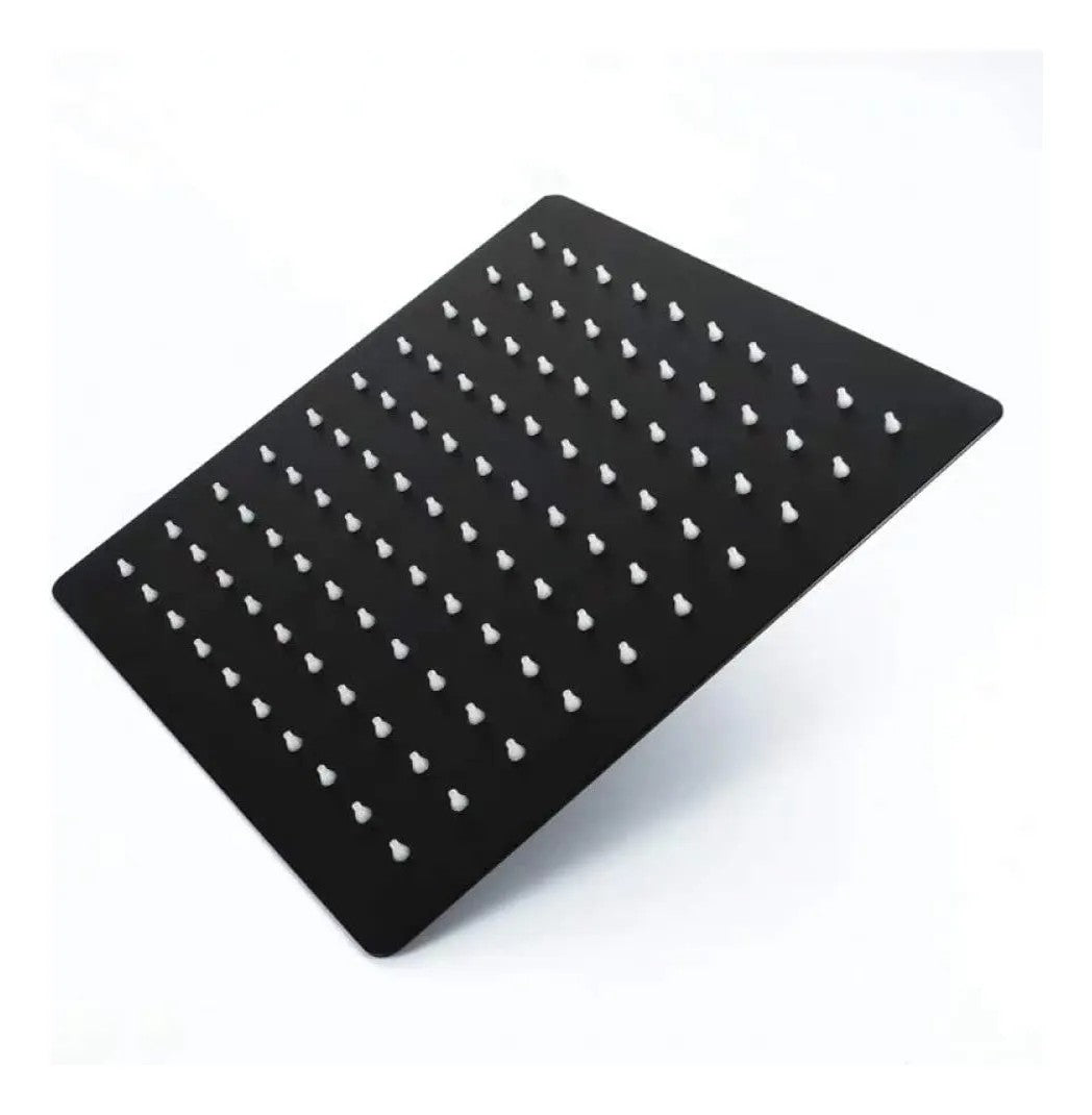 Combo Baño Negro 3 Piezas con Regadera Cuadrada 30 cm, Tubo Tipo L 40 cm y Rejilla Antiolores 10 x 10 cm