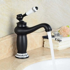 Grifería Lavamanos Bajo Negro Blanco Monocontrol Vintage para Baño