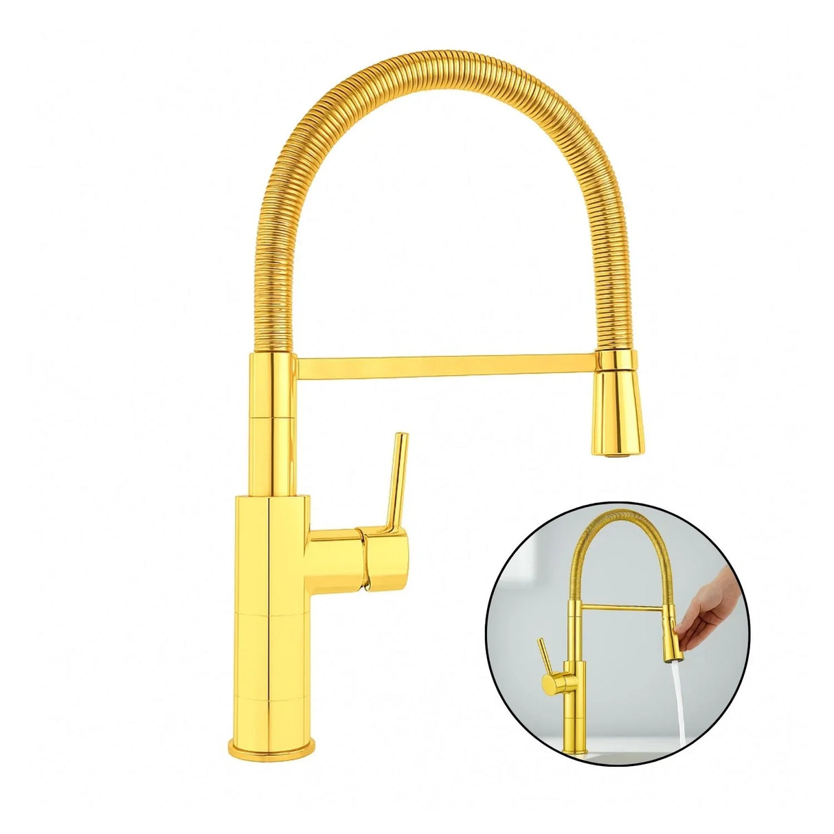Griferia Cocina Monocontrol Flexible Dorada Gourmet 52 cm