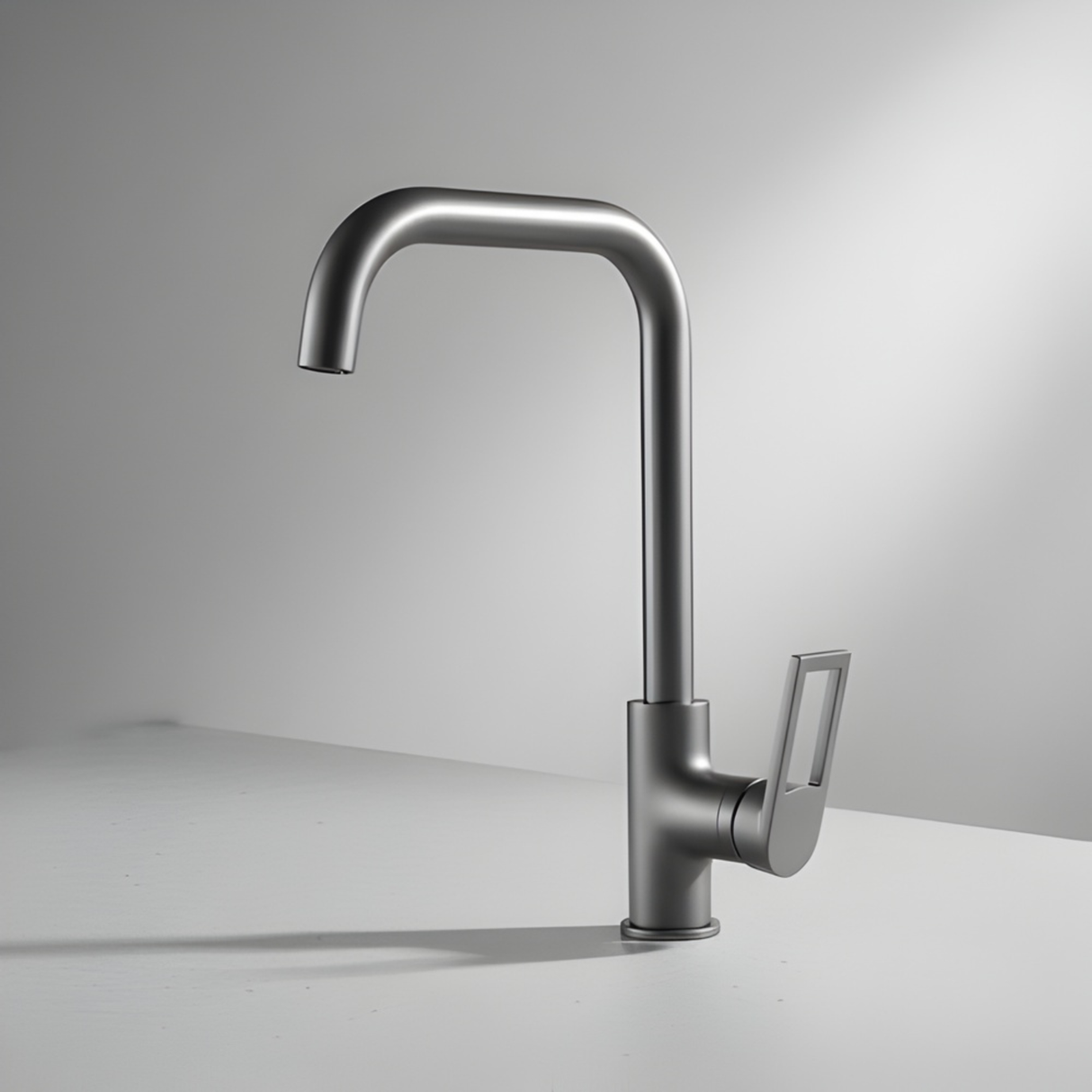 Grifería Monomando Spacco Alto Gris Concreto Cuello Acero In