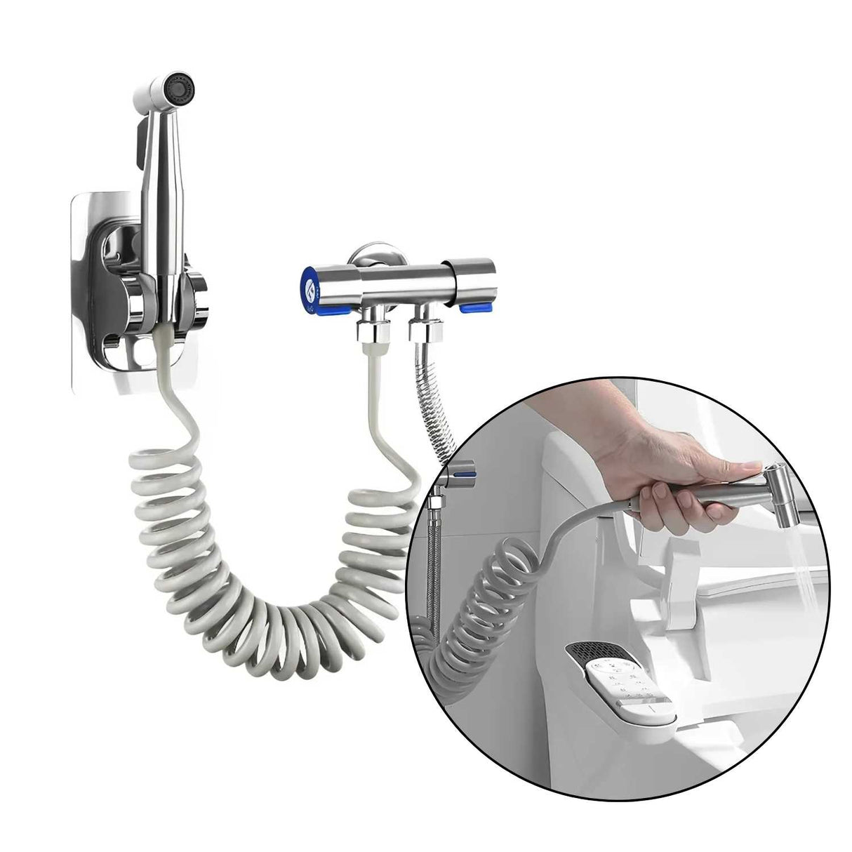 Grifo para Inodoro con Válvula Angular de Doble Salida en Acero Inoxidable Bidet