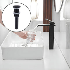 Kit Grifería Lavamanos Alta Cascada Negro Mate con Desagüe Push Negro Mate