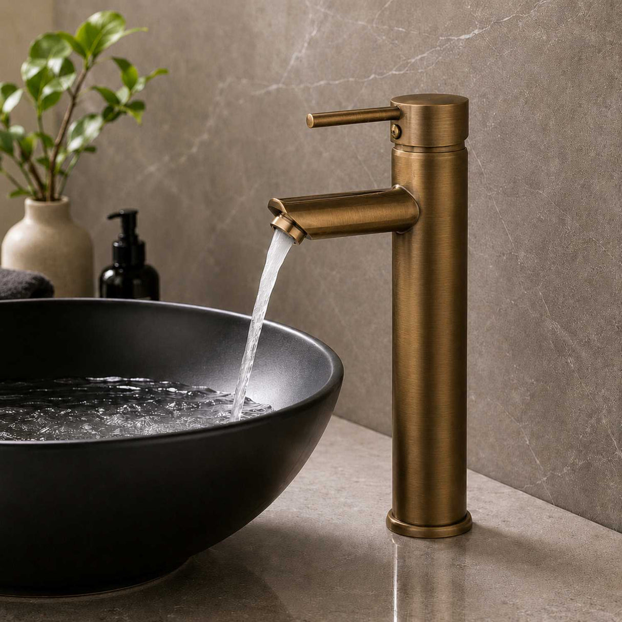 Grifería Lavamanos Alto Cuello Recto Bronce 30 cm Monocontrol para Lavamanos Vessel