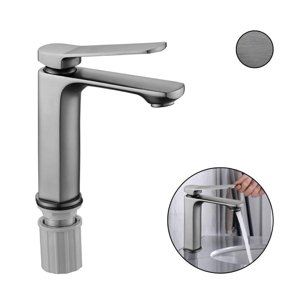 Grifería Lavamanos Monocontrol Baja Gunmetal Antihuellas Metalica