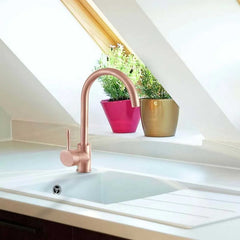 Grifería Lavaplatos Cuello Cisne Oro Rosa Cepillado 32 cm Monocontrol para Cocina