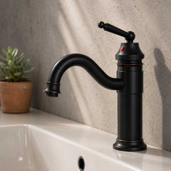 Grifería Lavamanos Bajo Negro Mate Vintage Monocontrol 18 cm | Llave para Baño