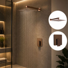 Conjunto de Ducha Orca Oro Rosa con Monocontrol, Regadera 20 x 20 cm y Brazo de 40 cm