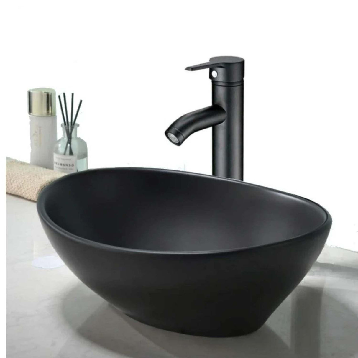 Kit Lavamanos Negro Sobreponer Griferia Negra Desague Push