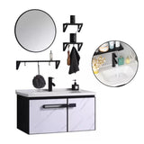 Set Lavamanos + Espejo PVC Negro/Blanco - Mueble 2 Puertas Moderno