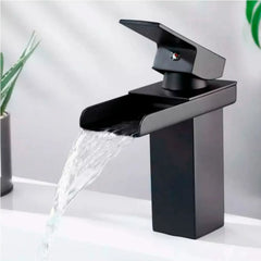 Grifería Lavamanos Bajo Cascada Negro Mate Monocontrol 20 cm con Acoples de Instalación