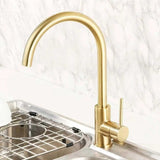 Grifería Lavaplatos Cuello Cisne Oro Cepillado Monocontrol 32 cm Alta para Cocina
