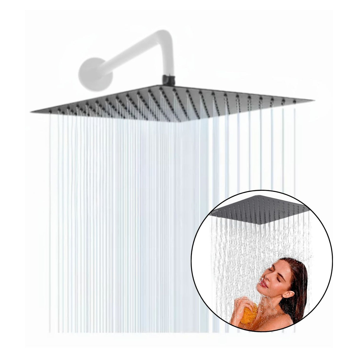 Regadera Gris de Ducha en Acero SUS304  - 20 cm - Sin Tubo