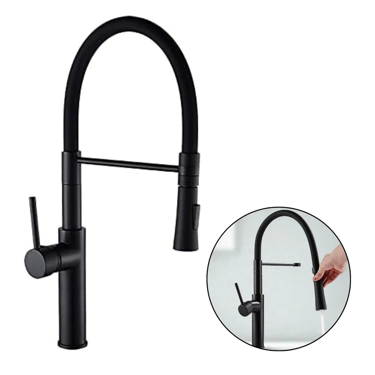 Griferia Monocontrol Cocina Gourmet Negra Mate Flexible 52cm