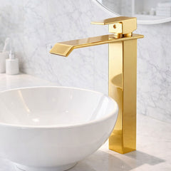 Grifería Lavamanos Alta Cascada Oro Brillante 28 cm de alto