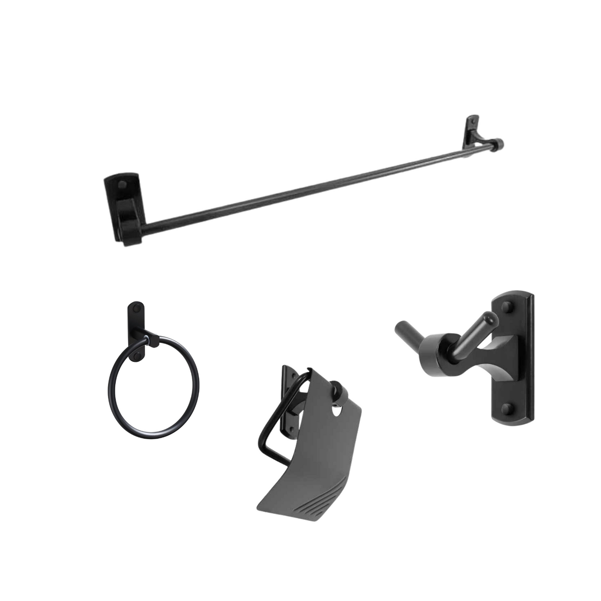 Porta Rollo+Perchero Doble Base+Toallero Aro+Toallero Barra De 60cm