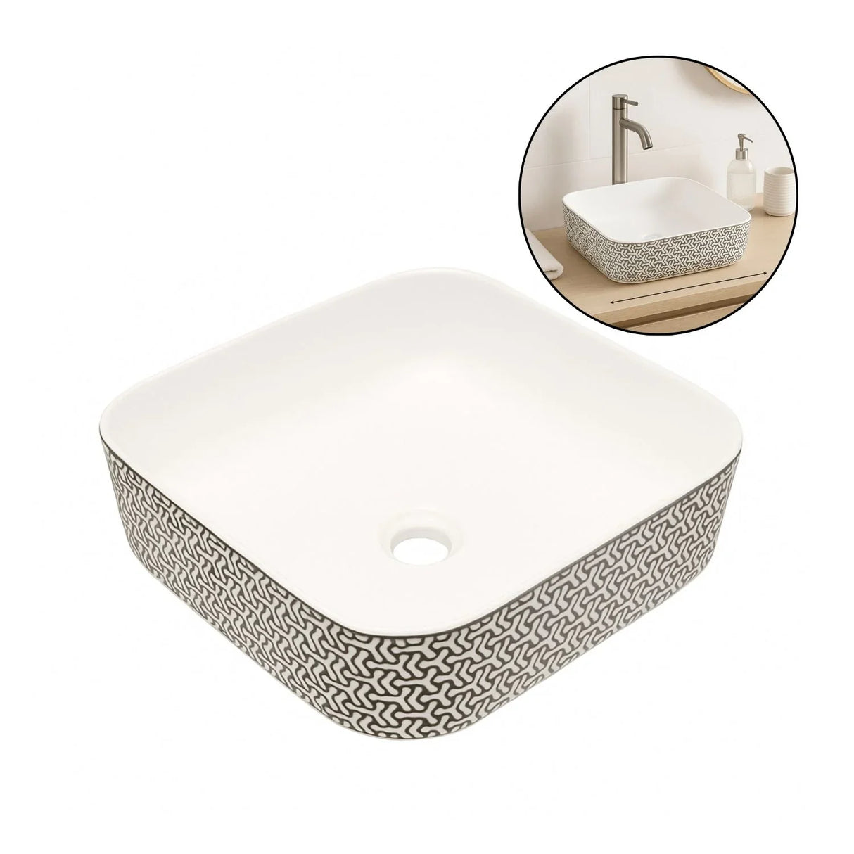 Lavamanos Decorativo Cerámica Blanco Gris Diseño Moderno