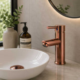 Grifería Lavamanos Bajo Monocontrol Oro Rosa 15 cm Alta con Alcance de 8 cm