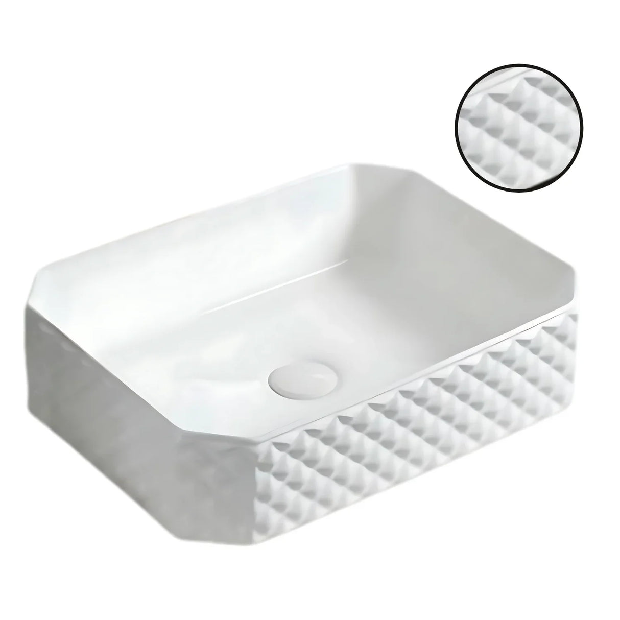 Lavamanos Ceramico Blanco Texturizado Moderno Rectangular