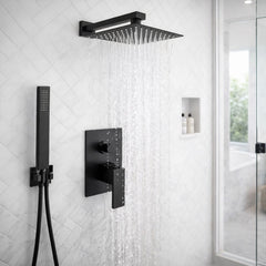 Kit Monocontrol Ducha Negro con Ducha Telefono y  Regadera 25 cm Tipo Lluvia