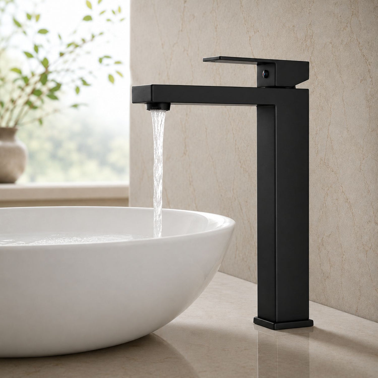 Grifería Alta Monocontrol Paris Negra en Acero Inoxidable 30 cm para Lavamanos