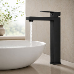 Grifería Alta Monocontrol Paris Negra en Acero Inoxidable 30 cm para Lavamanos