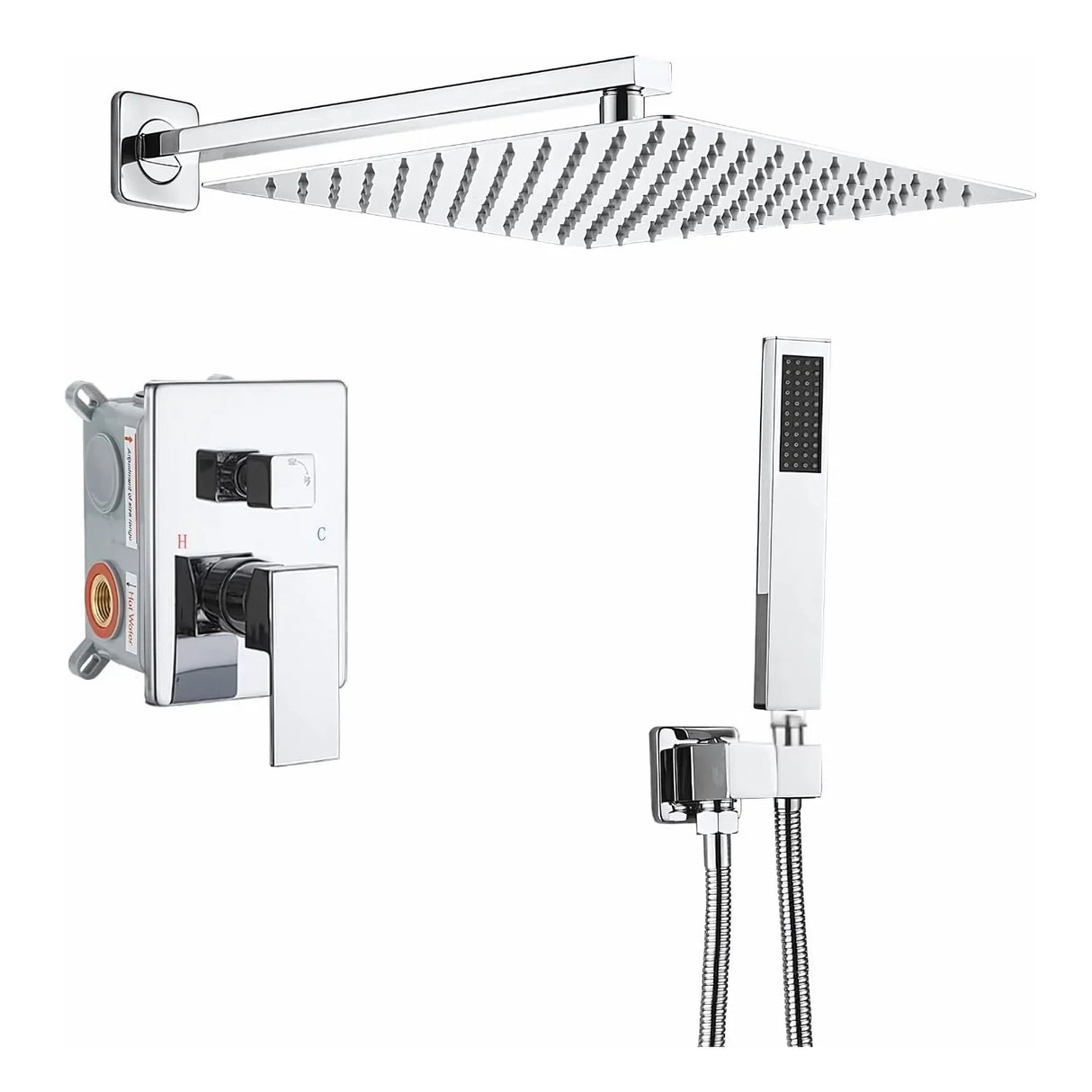 Kit Grifería Ducha Monocontrol con Regadera de 25 cm y Ducha Teléfono con Soporte Cromo.