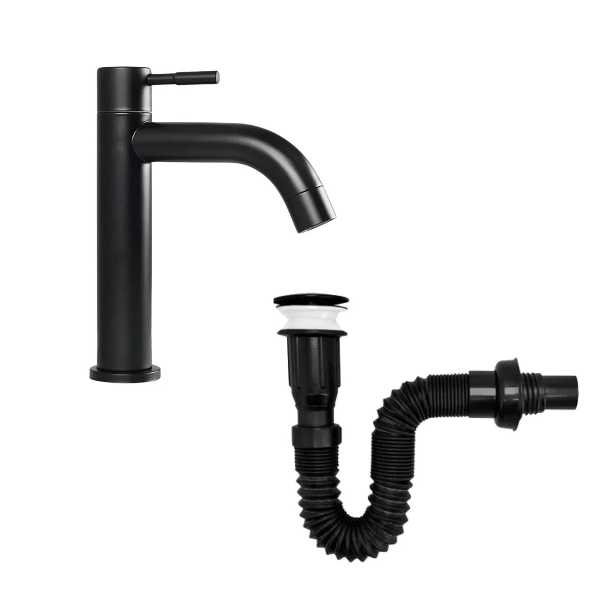 Kit Completo de Desagüe y Grifería Lavamanos Negra Flexibilidad