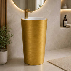 Lavamanos de Pedestal Pilón Color Oro Redondo 83 × 40 cm