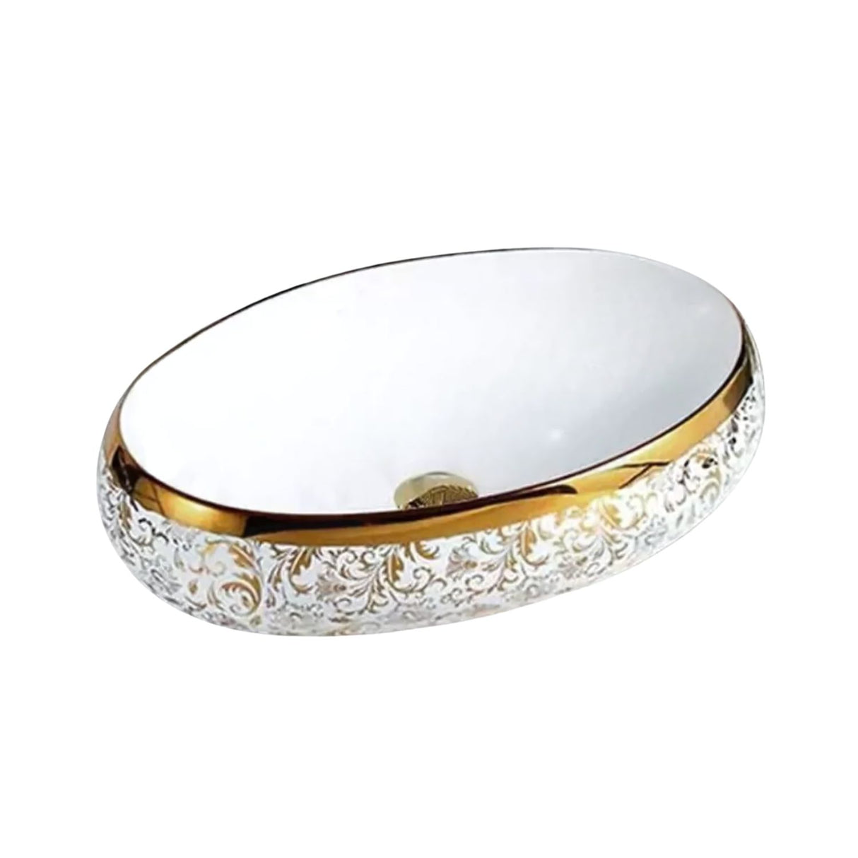 Lavamanos Sobreponer Tipo Vessel Blanco Dorado Ovalado 42X30X15